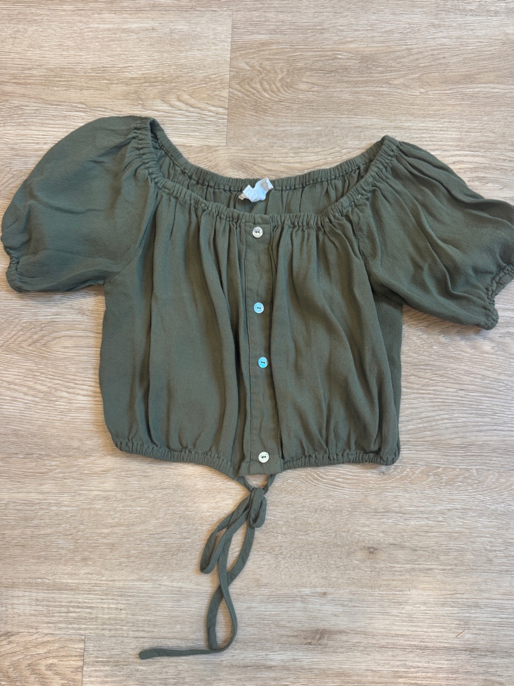 Girls' Olive Green Off-Shoulder Button-Front Shorts